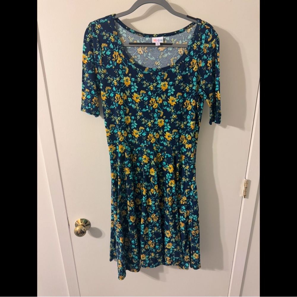 LuLaRoe Nicole Multicolored Sundress with Scoop Neck and 3/4 Sleeves